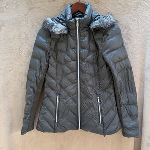 Women's BCBGeneration Down Filled Gray Puffer Jacket with Faux Fur Hood, Size S